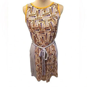 Uncle Frank Women's Size Small Dress Blue Multi Color Circles Artsy Belt Modern